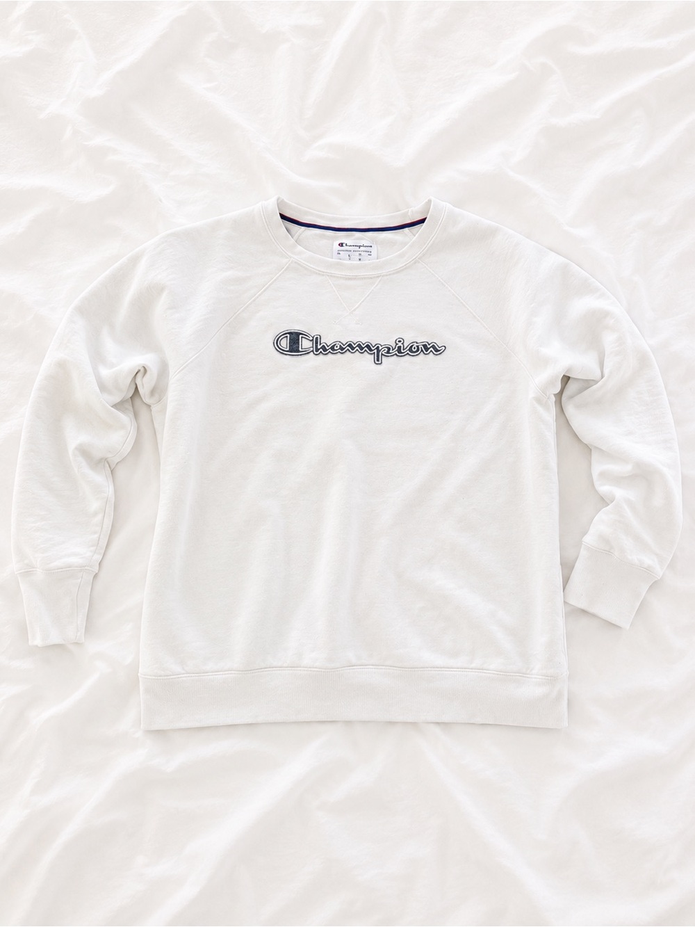 Champion White Men’s Crewneck Sweatshirt with Script Logo